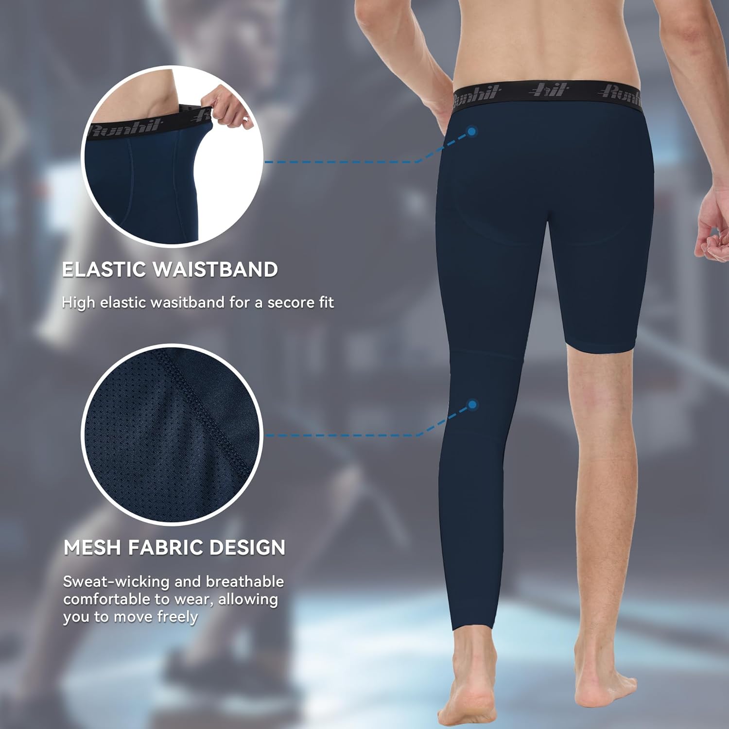 Runhit Men's Basketball One Leg Compression Tights Full Length Single Leg Compression Pants Sports Base Layer Underwear - Image 5