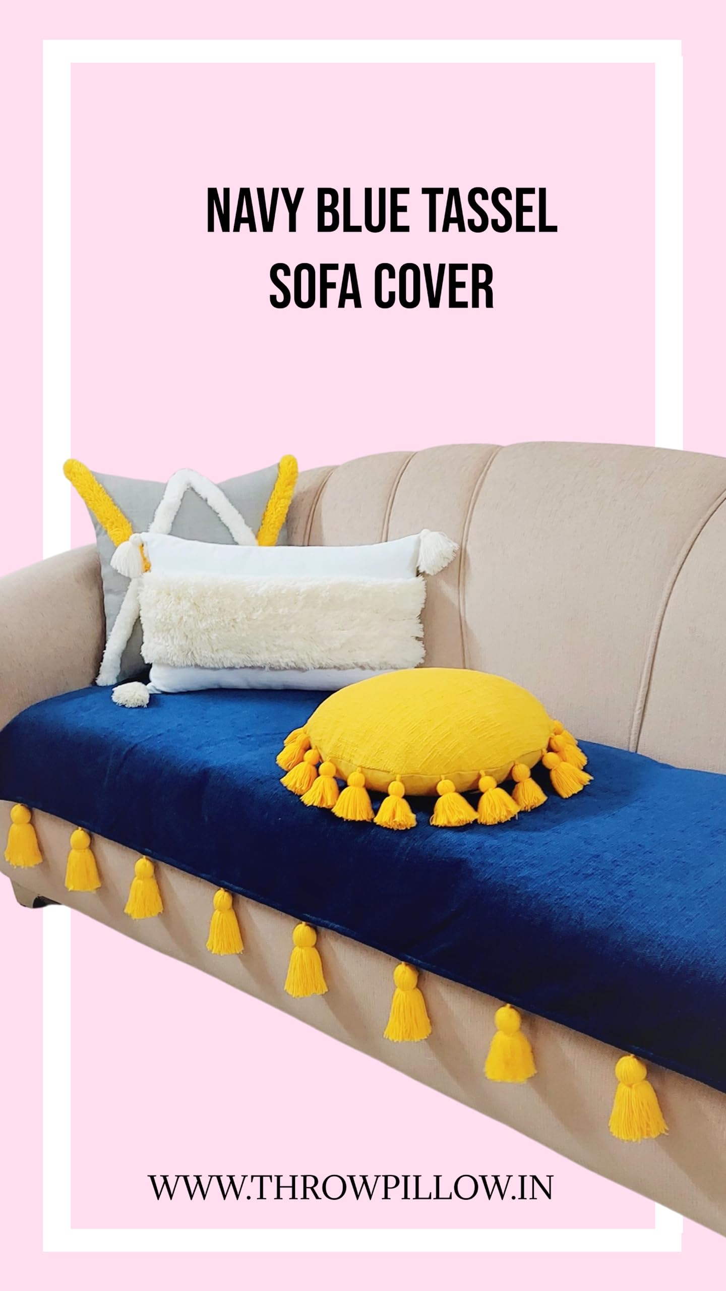 Navy Blue Sofa Cover Yellow Ochre Tassels: Luxurious Sofa Protector: Heavy Weight Performance Fabric, Anti-Slip, Scratch Resistant: Seat Protection -Set of 3 Seat Covers- 4 Seater (2+1+1 Seater) (B0BC4F1J6H) Amazon Price History, Amazon Price Tracker