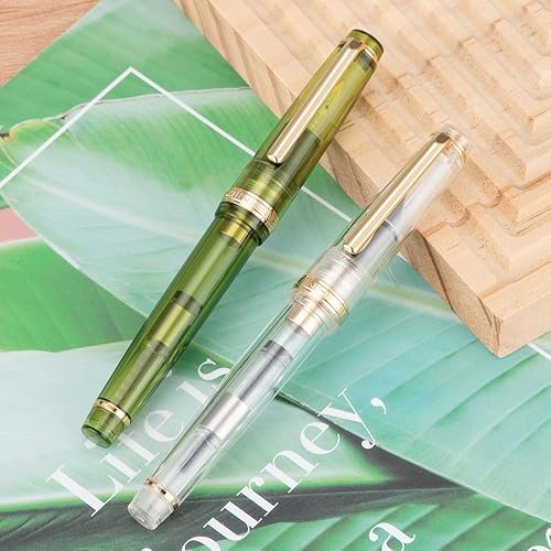 Miniatura 3 de Jinhao 82 - Pluma estilográfica acrílica, punta fina iridio con convertidor de tinta, verde oliva transparente, diseño clásico, bolígrafo de