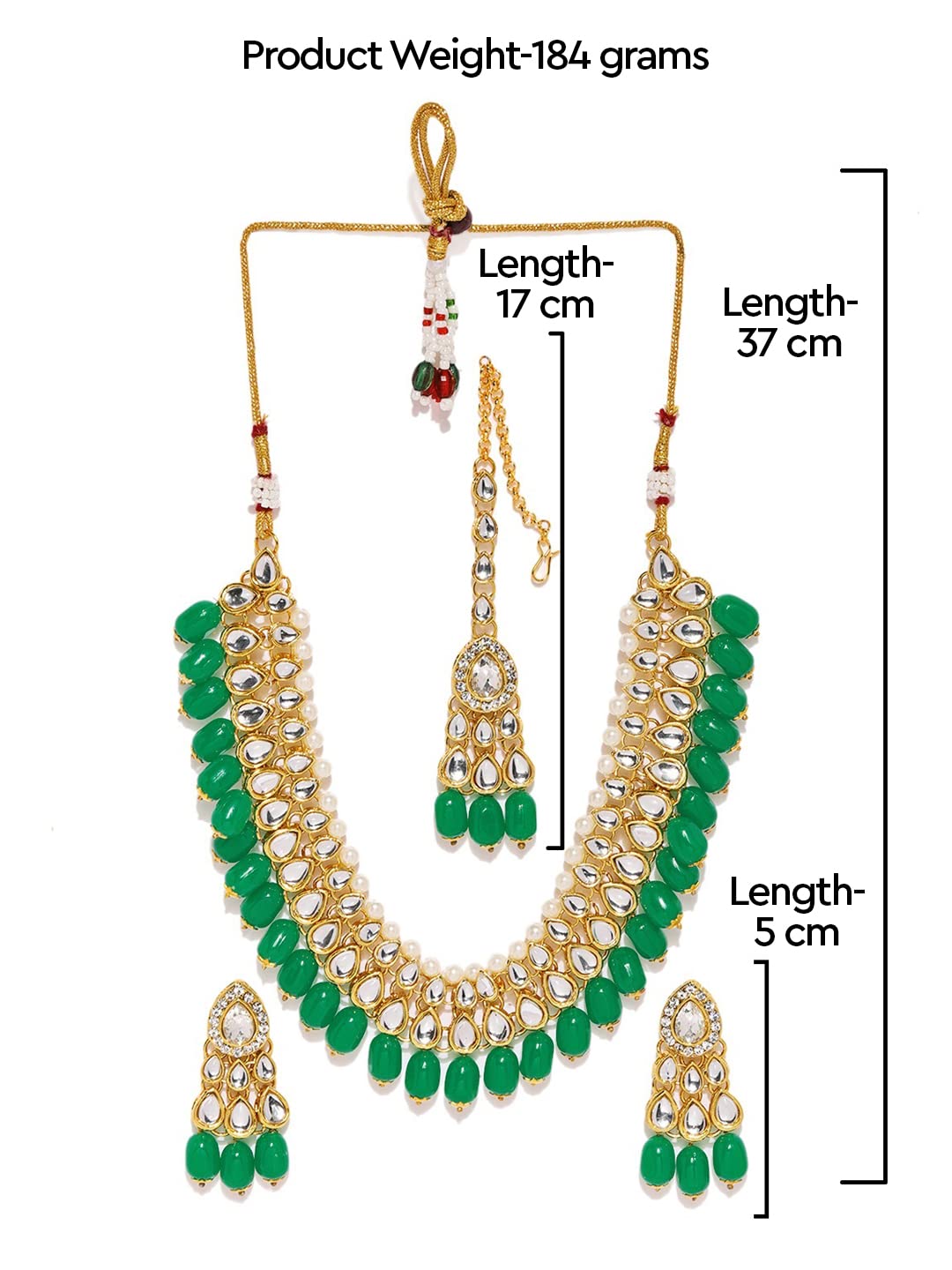 Women's Kundan & Dangling Green Beads Necklace Set