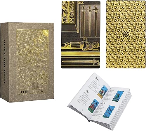 Tarjetas de tarot negras con libro guía y caja de tarot mágica de alta gama, 78 tarjetas de tarot holográficas de PVC resistentes al agua y con