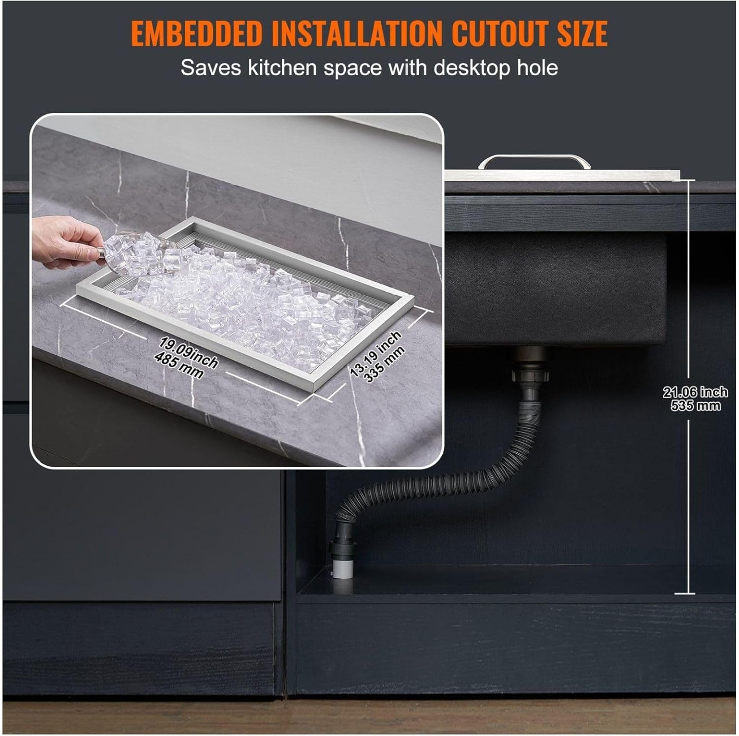 Stainless Steel Drop in Ice Chest - 40 Qt - Outdoor Bar Cooler - 20x14x12in - Wine, Beer - Drain Included