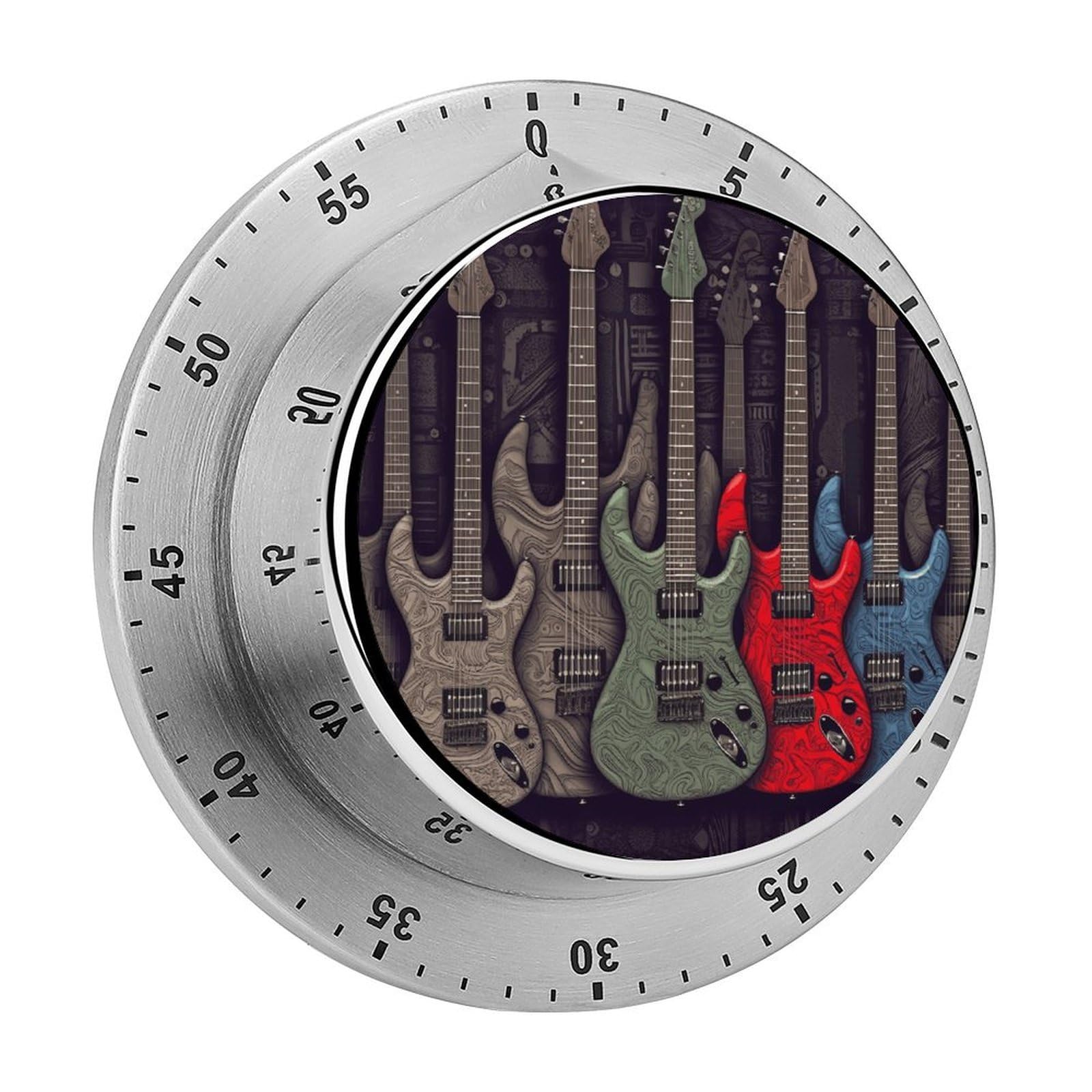Guitar Pattern Timer with Loud Alarm Precision 60 Minute Wind Up Timer Portable Manual Countdown Timers Exquisite Stainless Magnetic Kitchen Timers for Cooking Chef Clock