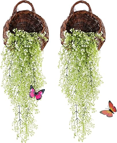 2 plantas colgantes artificiales para interiores, plantas colgantes falsas al aire libre, plantas artificiales para bodas, fiestas, hogar, jardín,