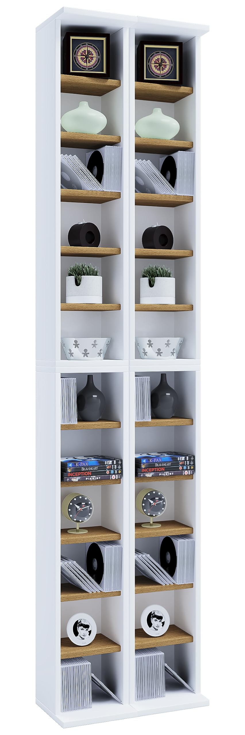 VCM Legno CD Dvd Stand Scaffale Armadio di stoccaggio Scaffale Stand Almera Legno CD Dvd Stand Scaffale Armadio di stoccaggio Scaffale Stand Almera Rovere Bianco/Miele