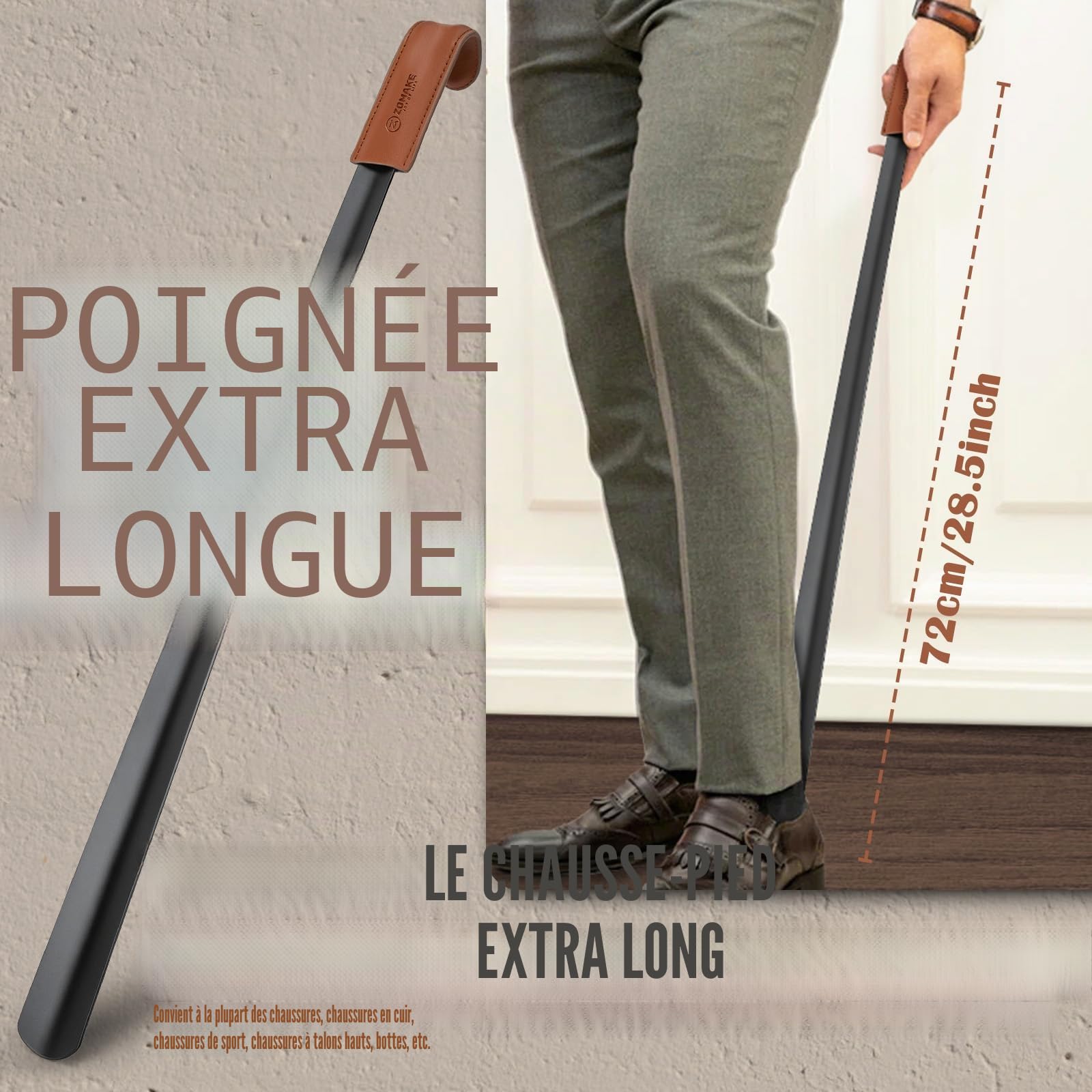 ZOMAKE Extra Long Chausse Pied,Metal Chaussé Pied Manche Longue 72cm/80cm Chausse-pieds Inox Grand Chausse Pieds avec Crochet,Chausse-pied Acier Inoxydable pour Hommes Femmes