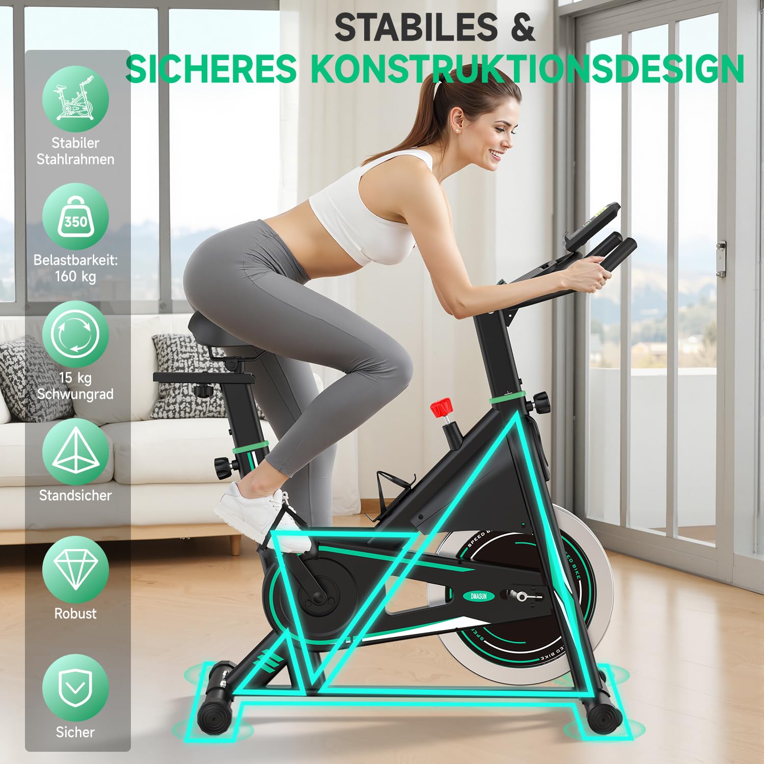 [2026 Aktualisiert] Heimtrainer Fahrrad, DMASUN Leiser Ergometer Hometrainer Fahrrad mit 0-100% Widerstand, Display& Tablet-Halterung, Kardio Training Indoor Cycling Bike mit bequemem Sitz, Bis 160KG