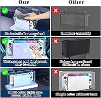 Vista 9 de Mooroer Dust Cover with 16 LED Colors Light Base for Nintendo SwitchOLED, Acrylic Clear Display Box Anti-Scratch Waterproof Slim Dock Case, Cool