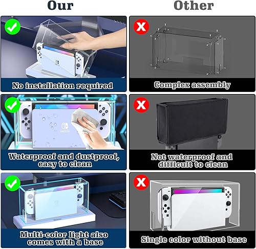 Miniatura 9 de Mooroer Dust Cover with 16 LED Colors Light Base for Nintendo SwitchOLED, Acrylic Clear Display Box Anti-Scratch Waterproof Slim Dock Case, Cool