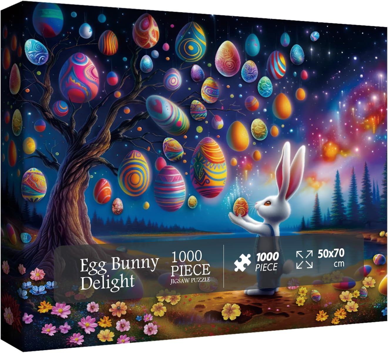 Easter Egg Bunny Puzzle for Adults 1000 Piece, Colorful Flower Lake Jigsaw Puzzle, Fantasy Starry Night Galaxy Puzzle