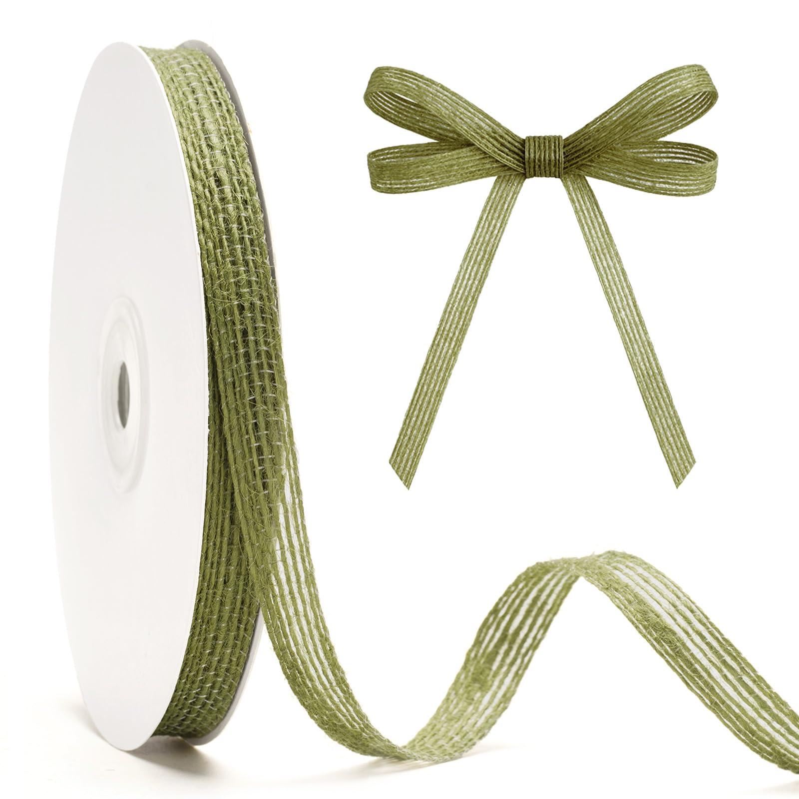 jijAcraft 1CM Sage Green Burlap Ribbon: 20 Yards Natural Hessian Ribbon for DIY Crafts, Rustic Jute Ribbons for Gift Wrapping, Florist, Wedding, Party & Home Decor — image 1