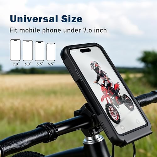 Miniatura 6 de NAKTO Soporte de teléfono impermeable para bicicletamotocicleta, soporte de manillar de rotación 360, diseño sensible al tacto totalmente cerrado,