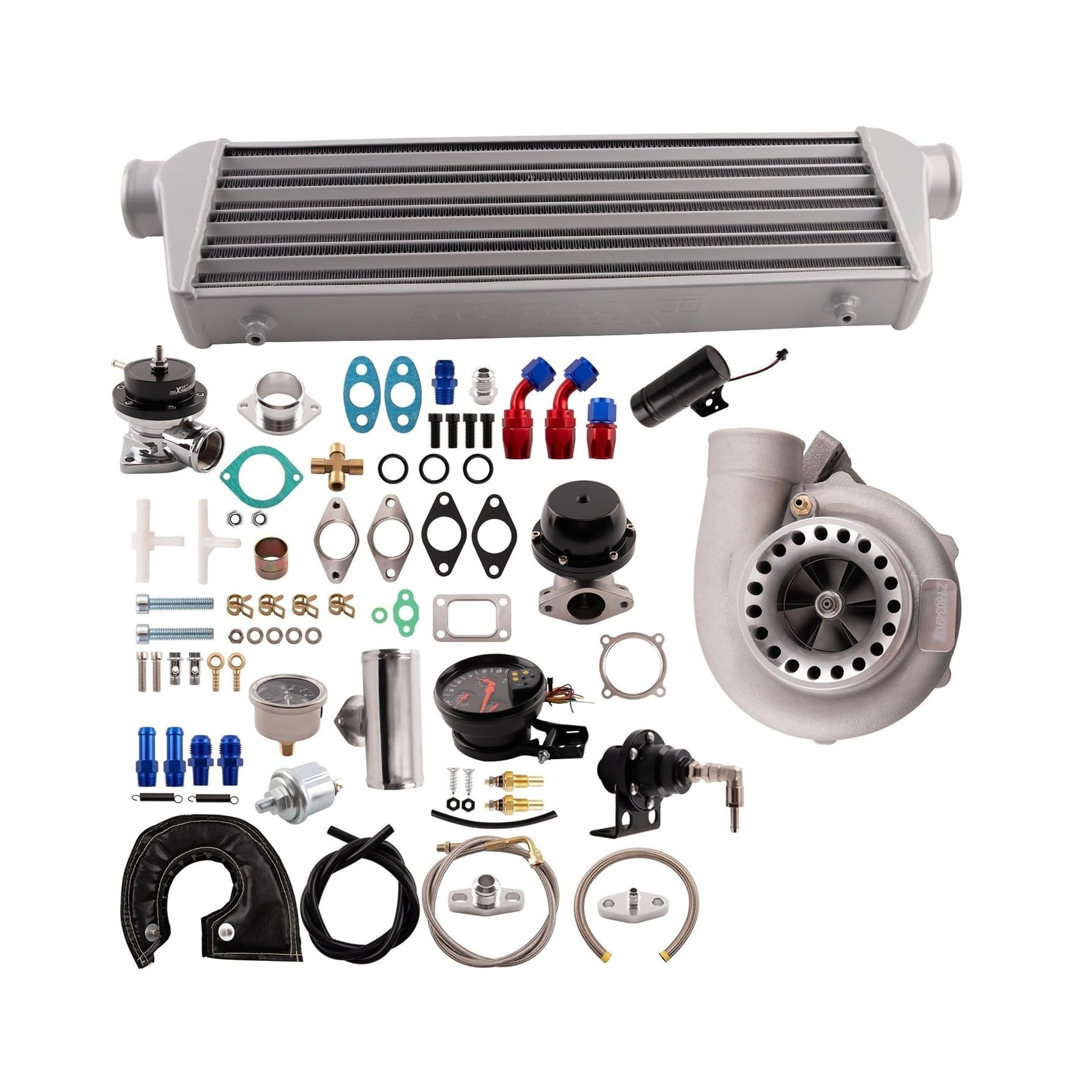 Turbocompresseur Universel GT35 GT3582 Et Pièces, Kit Turbo Pour Moteur 2.5-6.0L 7.5-14.5 PSI T3 Ar.70/63 + Refroidisseur Intermédiaire Refroidisseur d’admission Tube intercooler