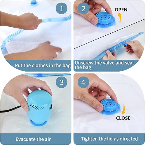 Miniatura 6 de Bolsas grandes de almacenamiento al vacío con bomba eléctrica, paquete de 10 (5 Jumbo5 grandes), bolsas de sellado al vacío para ropa, ahorro de