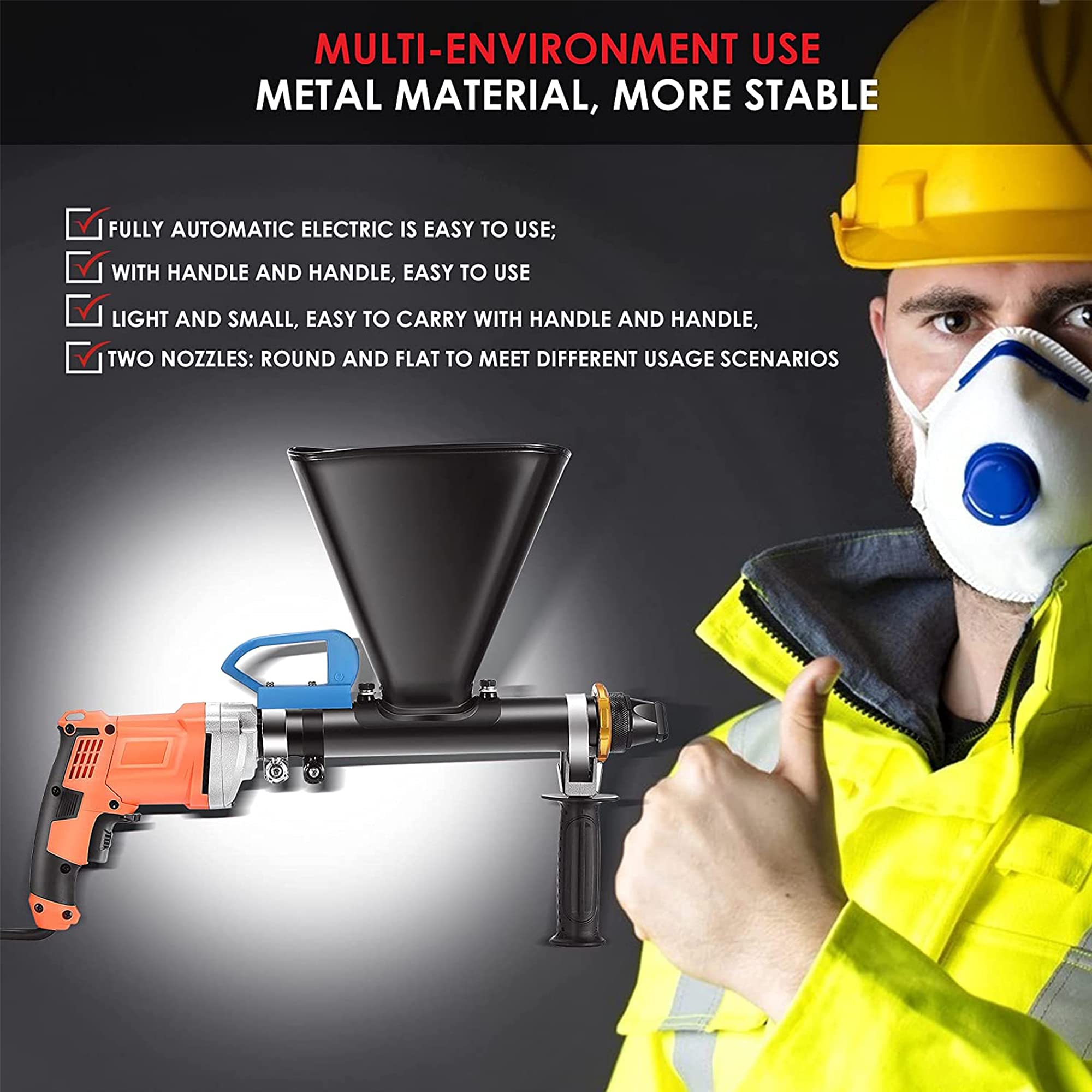 Elektryczny pistolet do zaprawy do zaprawy, przenośny Pointing Grouting Caulking Sprayer, narzędzie ze stali nierdzewnej 950W, 4,7L pistolet aplikator z 2 dyszami, czarny
