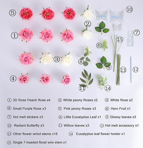 Miniatura 6 de Juego de flores artificiales, flores falsas con tallos, rosas con hojas desmontables y vegetación para ramos de boda, centros de mesa, relleno de