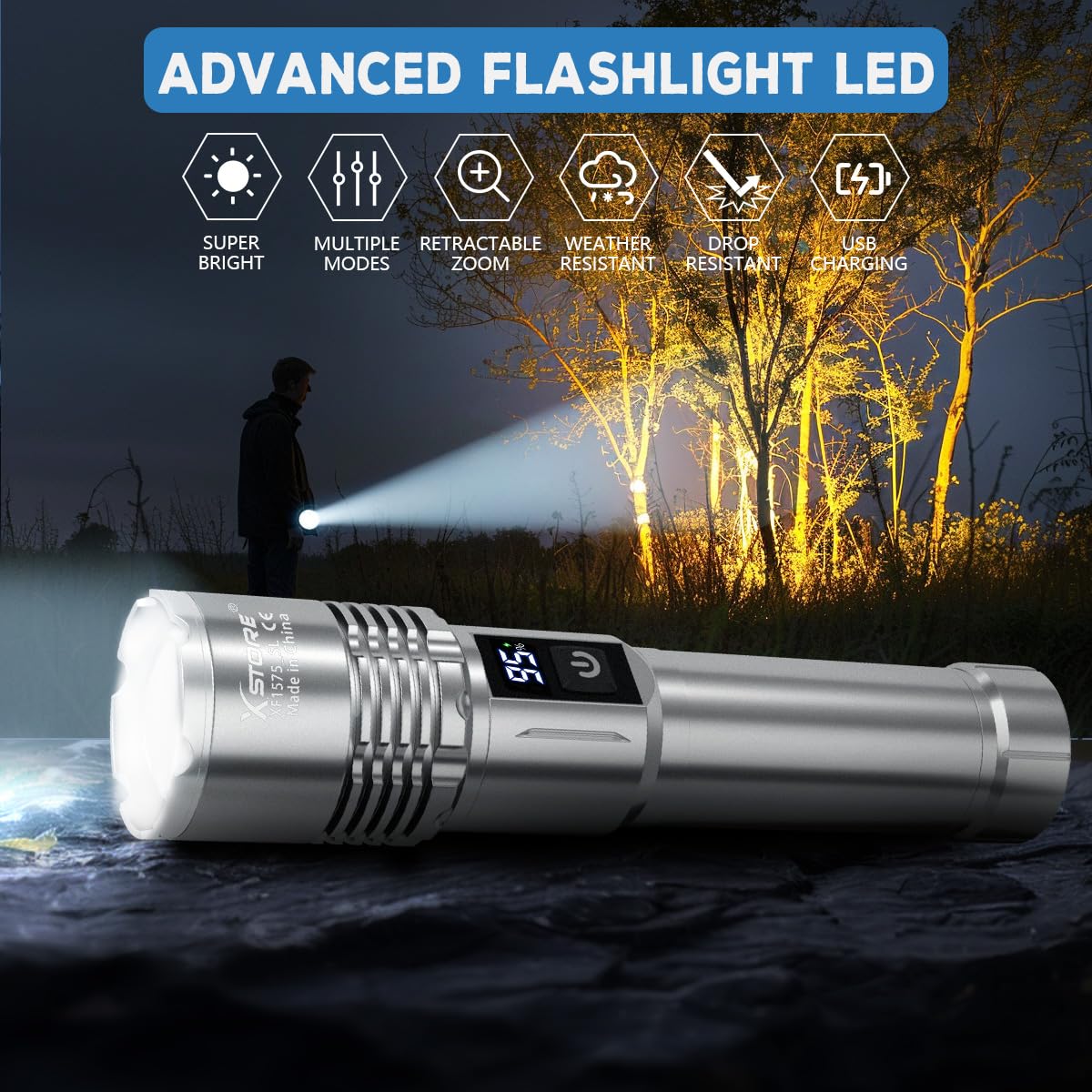 LED Tactical Flashlight Super Bright 2000 Lumen LED Flashlights Portable Outdoor Water Resistant Torch With 5 Light Modes(10Pack