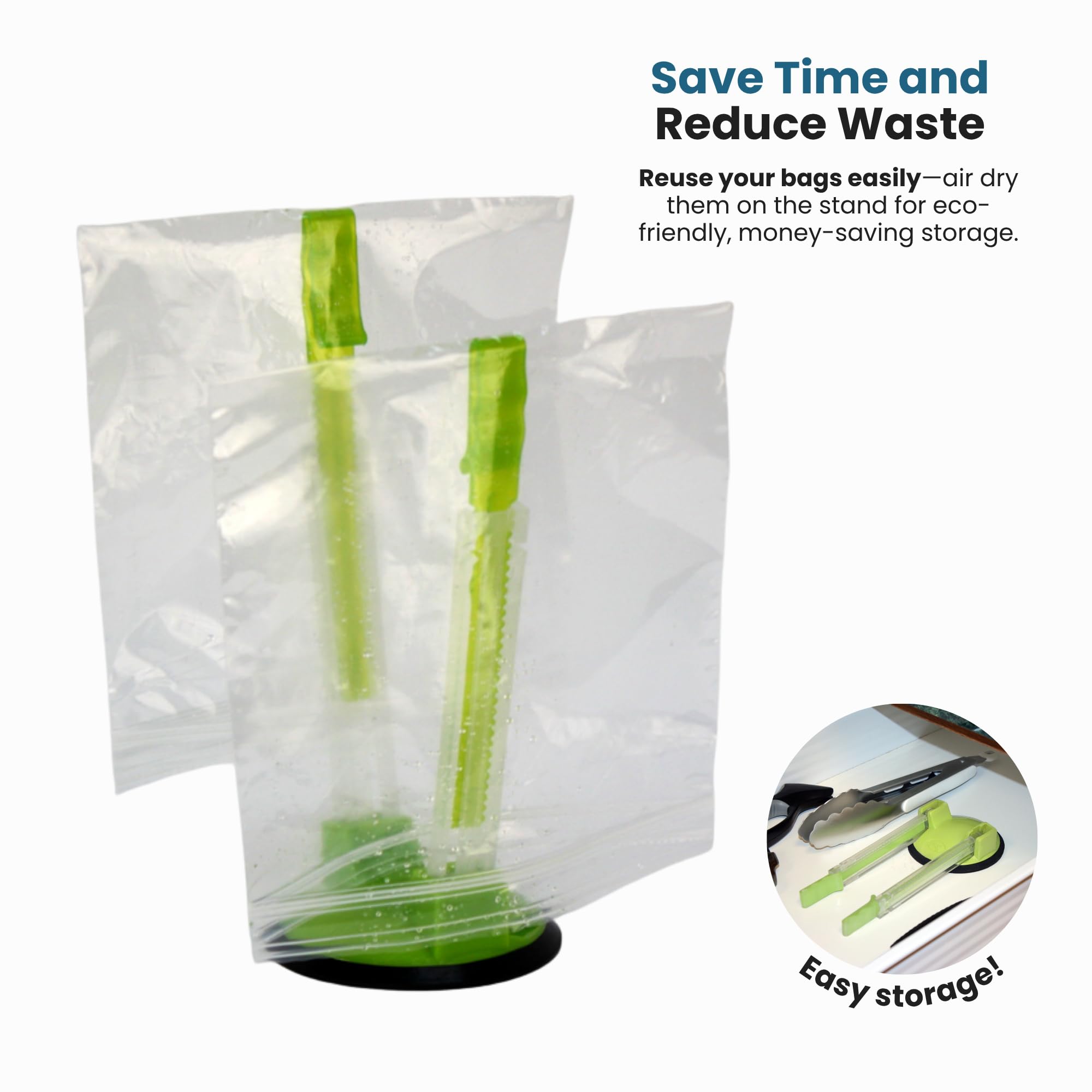 JOKARI Baggy Rack – (6 pezzi) porta sacchetti per sandwich, clip per sacchetti per alimenti sul supporto, miglior apribottiglie per congelatore e conservazione Baggie – ideale per cucina in plastica