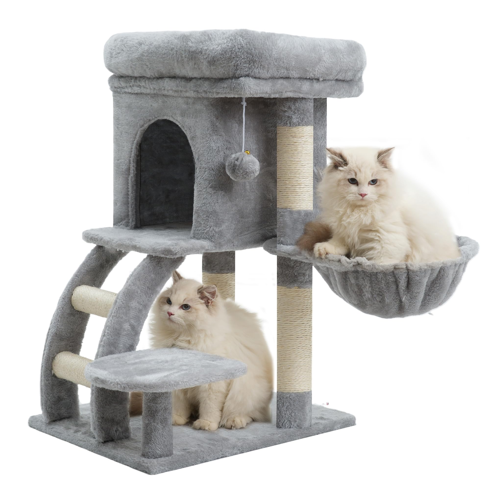Heybly Albero Tiragraffi Per Gatti, Tiragraffi Piccolo Per Gatti Alto 75 cm Con Piattaforma Superiore, Tana, Amaca, Scala Di Arrampicata, Gioco da Gatto, Mobile da Gatto, Grigio Chiaro HCT009SW