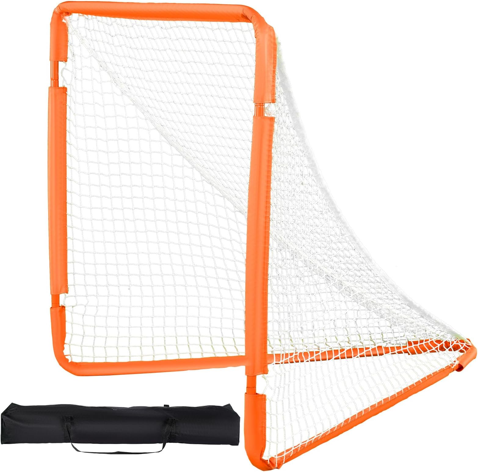 VEVOR Lacrosse Goal, Hockey Lacrosse Goal Net Backstop with Extended Coverage, with Carry Bag, Iron Frame Backyard Training Equipment, Quick & Easy Setup, Perfect for Youth Training, Orange