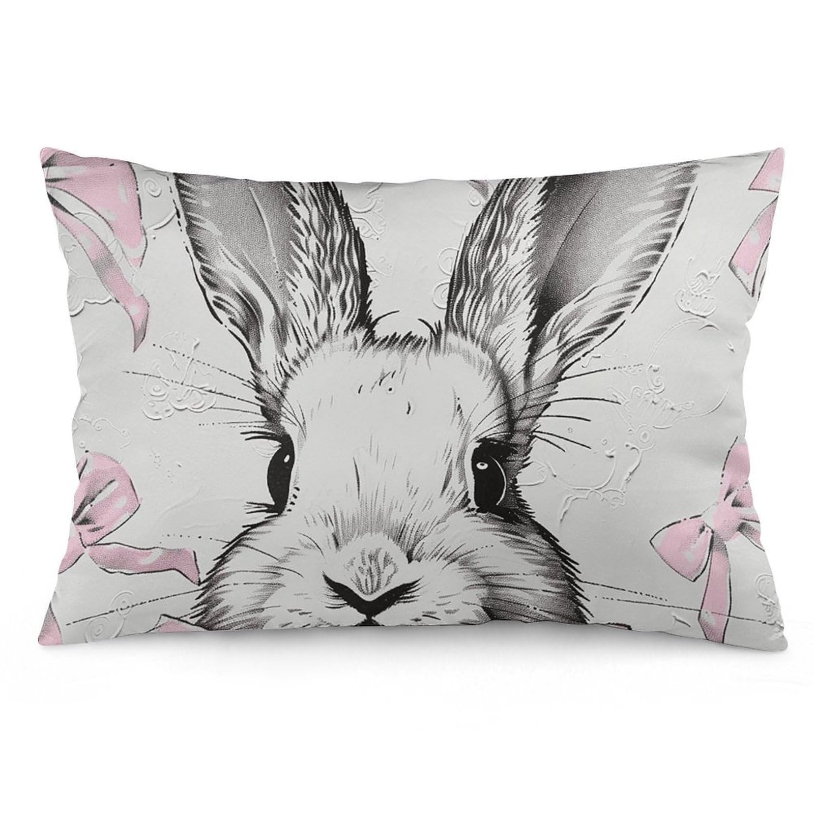 2 Pack Pillow Cases for Hair and Skin, Soft Breathable Pillow Case Covers with Hidden Zipper, Bow Rabbit Pattern Pillowcase 16 "x24 Pillow Covers for Sleeping Gift