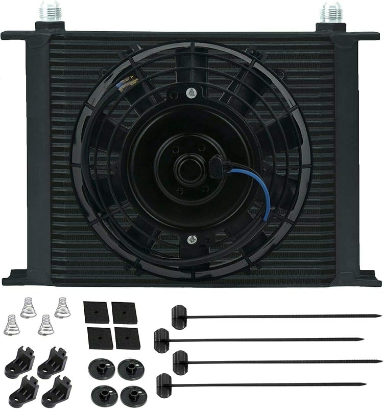 Radiador de óleo do motor e transmissão American Volt com 30 fileiras, adaptadores 6AN e ventoinha elétrica – 1 unidade