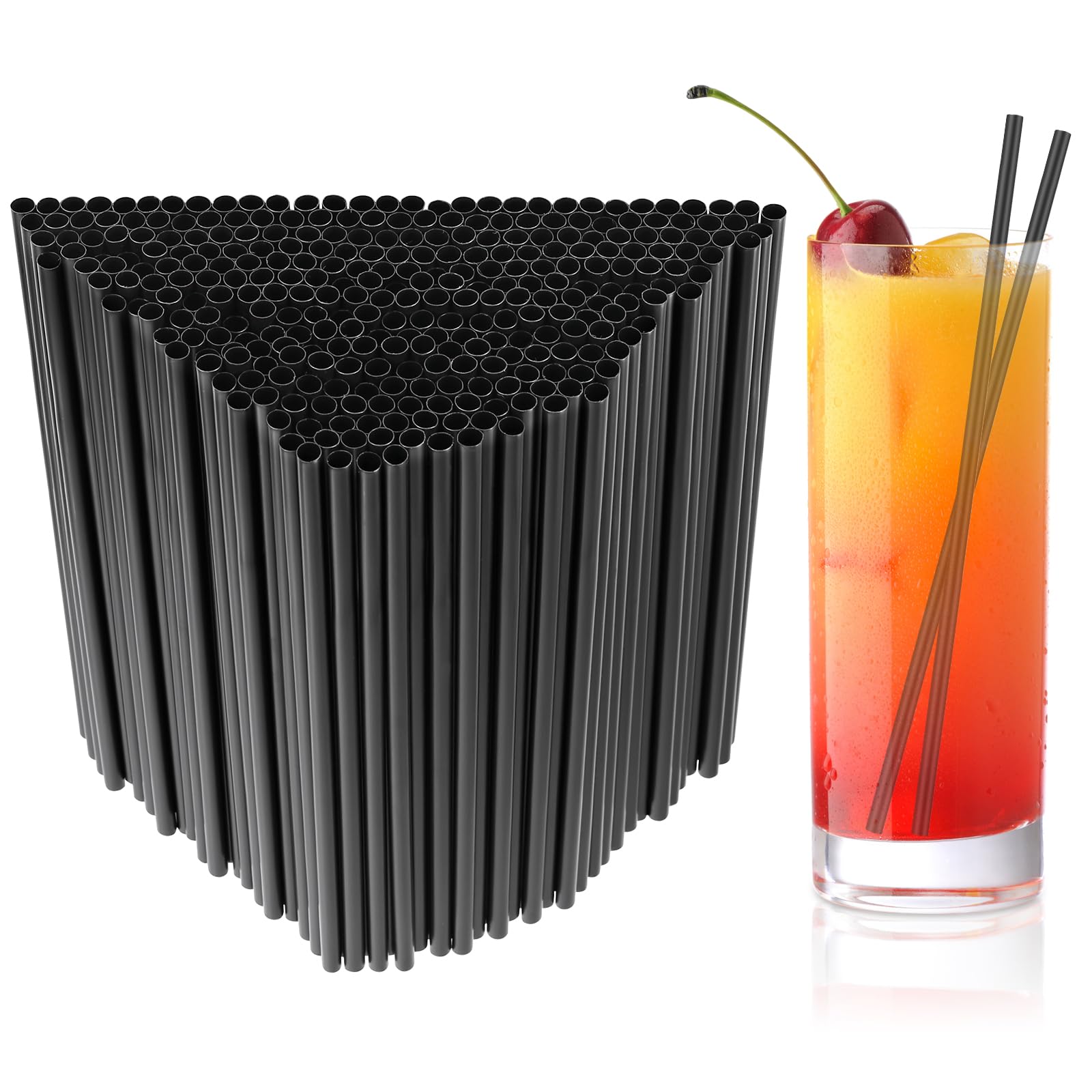 Photo 1 of [500 Pcs] 8.26 Inch Disposable Plastic Straws - 0.24" Wide Drinking Straws for Coffee and Cocktail, Black Straw Bulk for Bar,Cafe,Club,Restaurant,Kitchen,Party