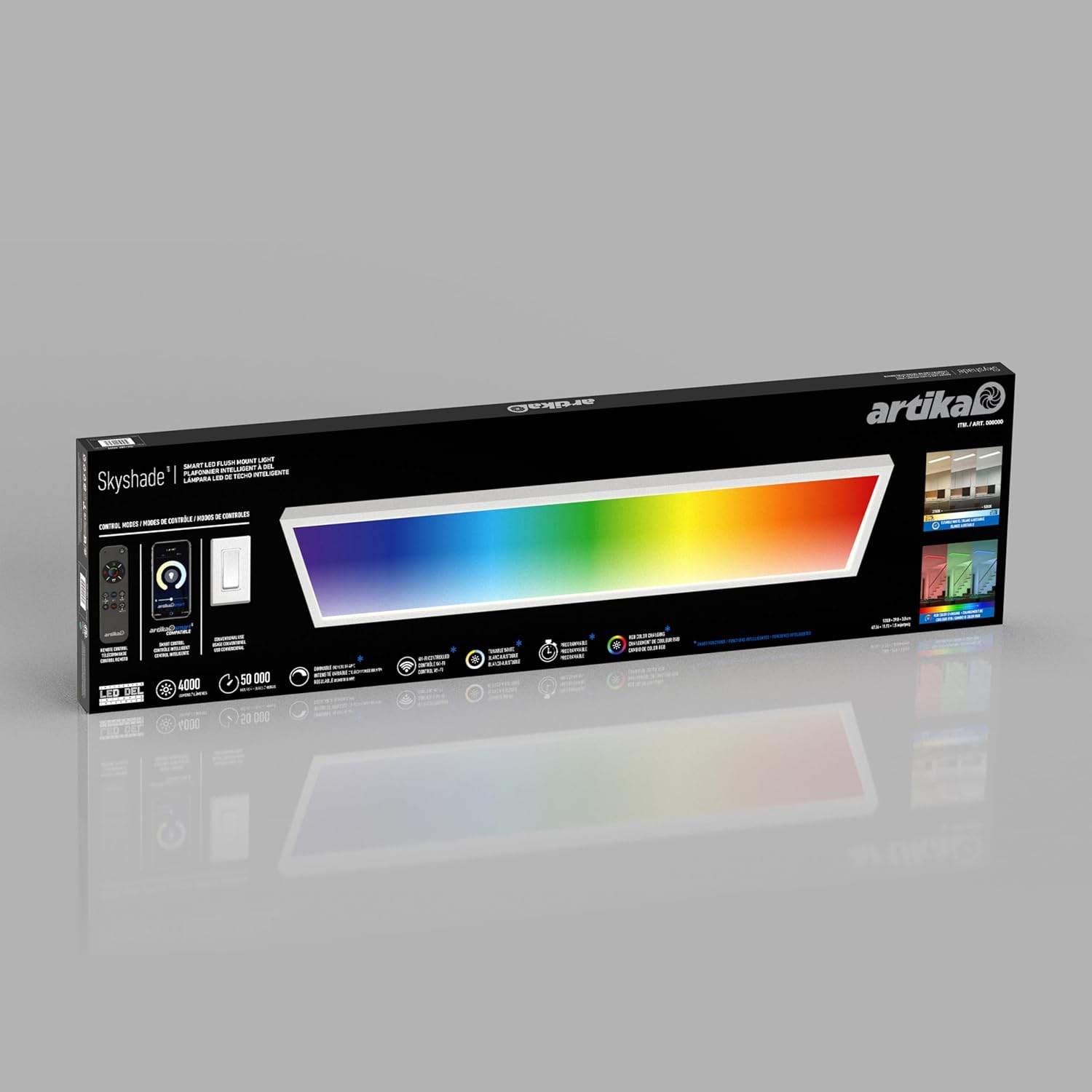 artika Skyshade 30″ LED Flat Panel Ceiling Light – 4,000 Lumens, RGB + Tunable White Smart Control (App • Remote • Wall Switch), Ultra-Slim Flush Mount for Kitchen • Living Room • Garage
