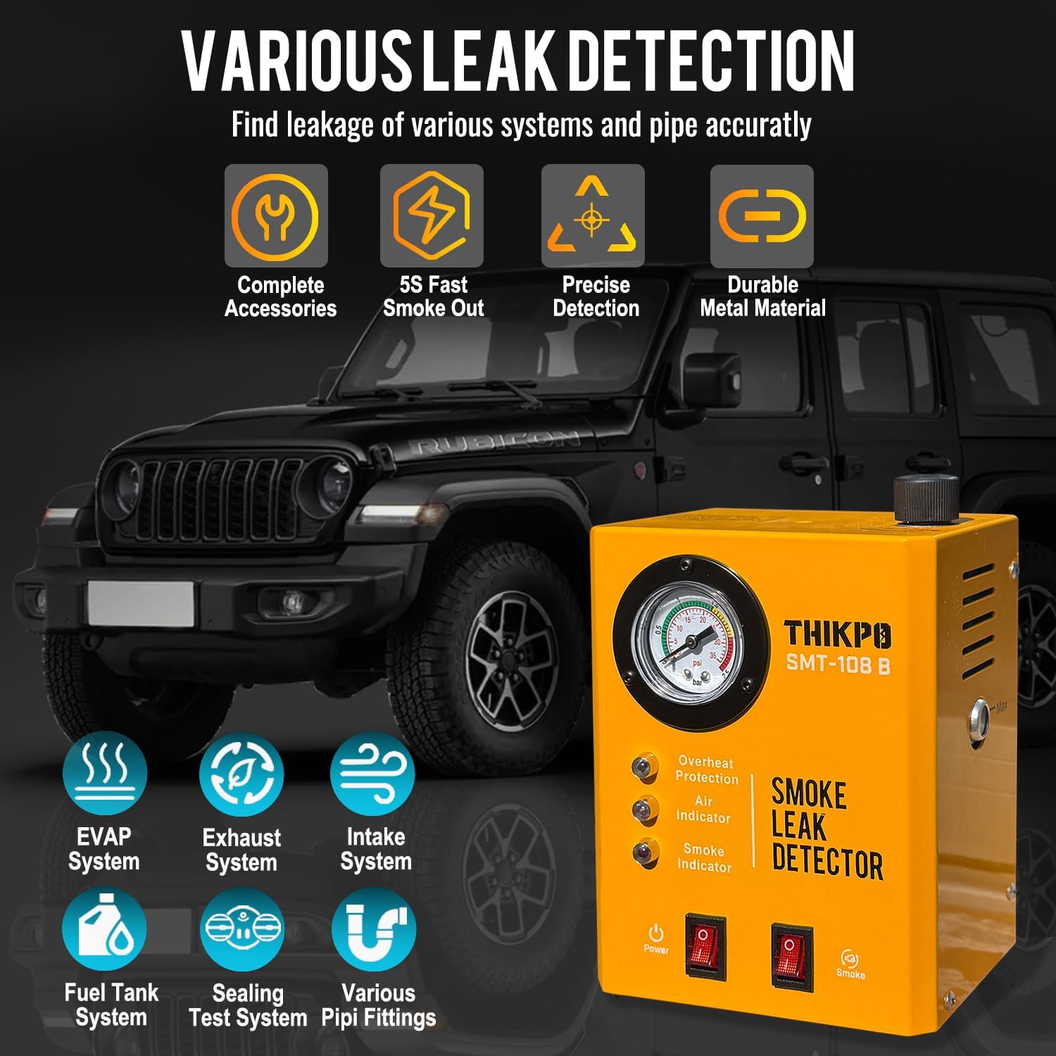 THIKPO Smoke Machine Automotive Built-in Air Pump, Professional Smoke Leak Detector for Car, Diagnostic Leak Tester Tools for EVAP, Vacuum, Pipe, Fuel and More Leak Testing for All 12V DC Vehicles