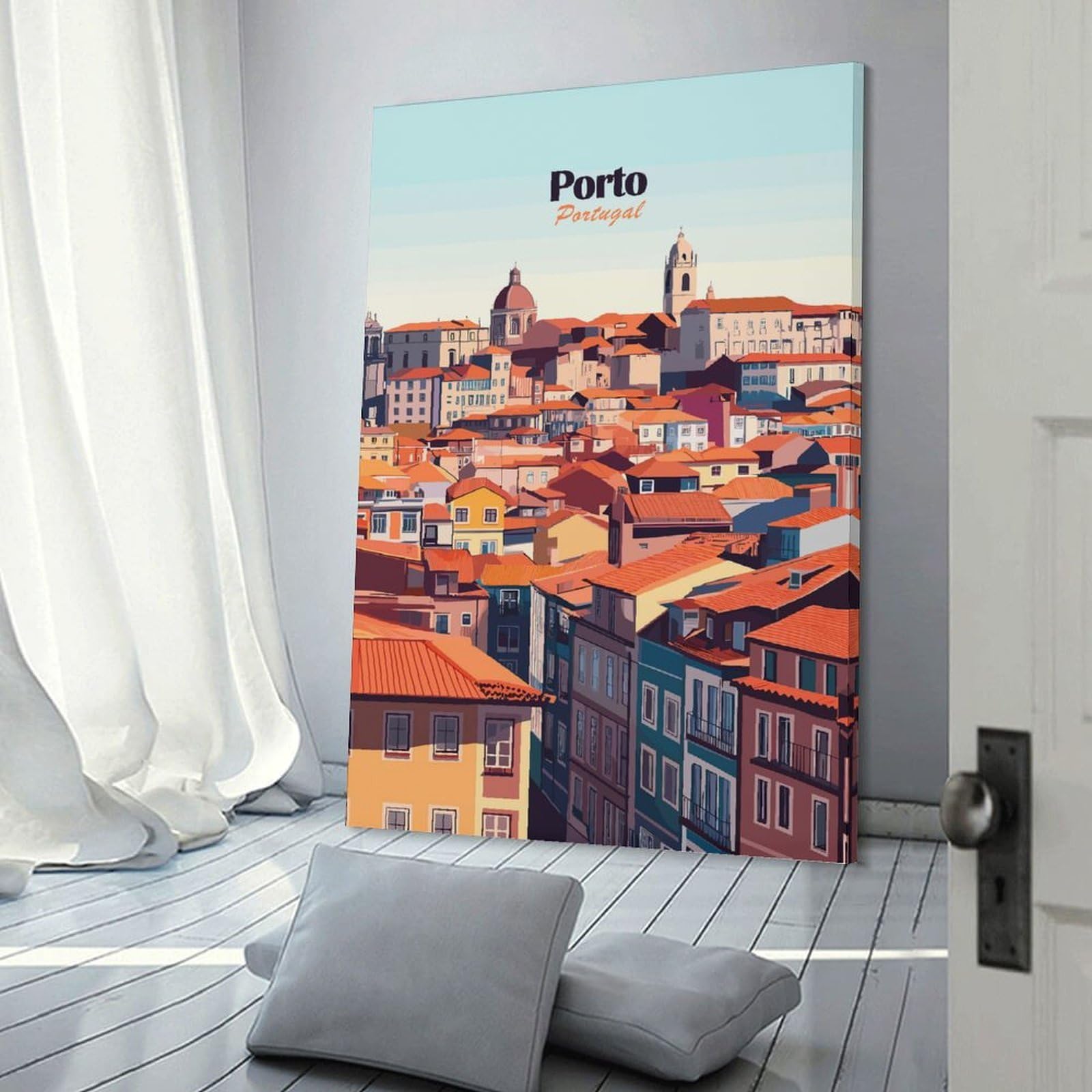 Junmoney Porto Cityscape Canvas Wall Picture, 20x30inch(50x75cm), for Living Room, Bedroom Or Apartment Walls, Decorative Artwork for Empty Walls