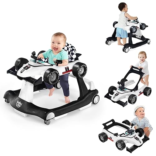 BABY JOY Andador de bebé 4 en 1, caminante de actividades plegable con altura y velocidad ajustables, música, luces, volante, cojín de asiento,