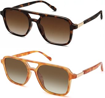 Retro Polarized Aviator Sunglasses for Women Men - Trendy Cool Square Shades Sun Glasses