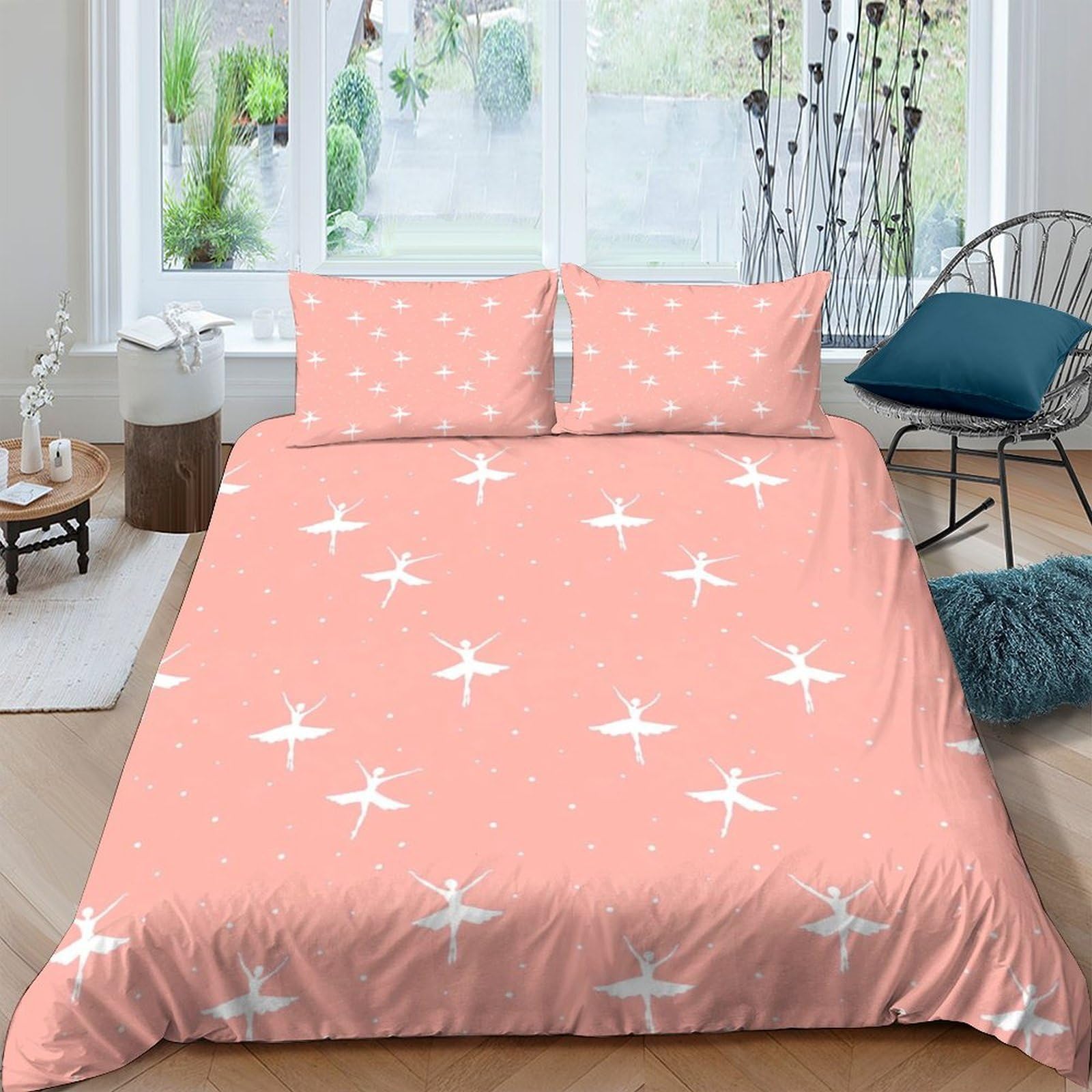 Ctjqhvkz Style-4 3D Printed Ballet Star Fitted Sheet Microfiber Pink Bed Cover Non Slip Machine Washable For Bedroom Guest Room Home Single（135X200cm）