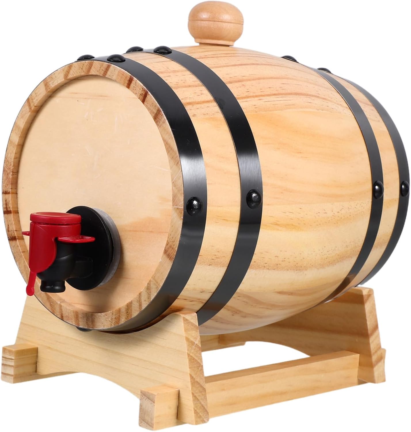 Wooden Red Wine with Stand Beverage Dispenser for Whiskey and Wine Aging Oak Construction for Bar and Home Use for Craft Projects and Serving