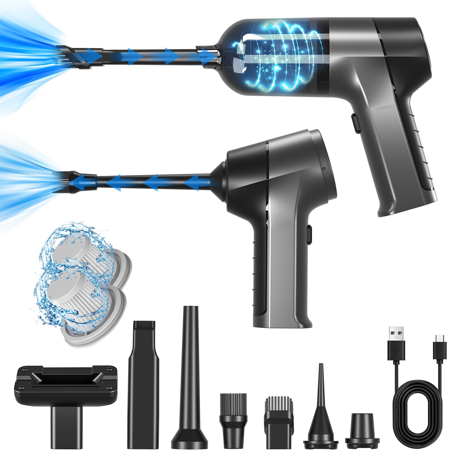 Aspirapolvere e depolveratore - Soffiatore per PC - 2 in 1 Depolveratore ad aria compressa senza fili - 14Kpa Aria Compressa Spray per PC, Divano, Auto