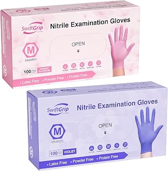 SwiftGrip Disposable Nitrile Exam Gloves, Box of 100, Nitrile Gloves Disposable Latex Free for Medical, Cleaning, Cooking & Esthetician, Food-Safe, Powder-Free, Non-Sterile