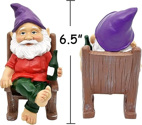 Miniatura 6 de nezababy Gnomo de jardín divertido, estatuas para exteriores, escultura traviesa, decoración inapropiada para beber cerveza, mecedora, gnomo para