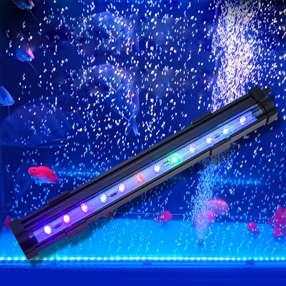 水槽 ライト 小型 LED 気泡ライト アクアリウムライト ミニ 水中ライト 熱帯魚ライト 潜水灯 RGB 水族館水槽用照明 装飾 酸素補給 観賞魚 熱帯魚飼育 水草育成 IP68防水 高輝度 長寿命 省エネ 水陸両用 淡水海水両用 7色 緩慢変色 吸盤式 26CM/12LED（30-40CM水槽対応）