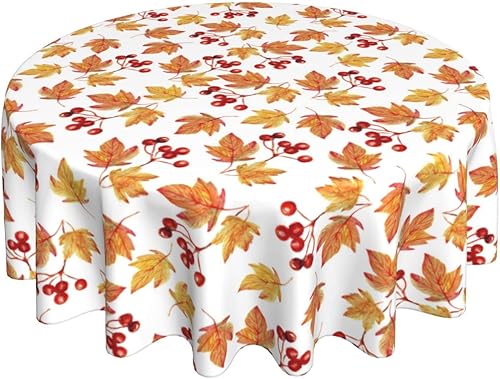 Miniatura 4 de Oaxscug Mantel redondo de 60 pulgadas, mantel de hojas de arce otoñal para decoración de cocina rústica de otoño, funda de tela de poliéster lavable
