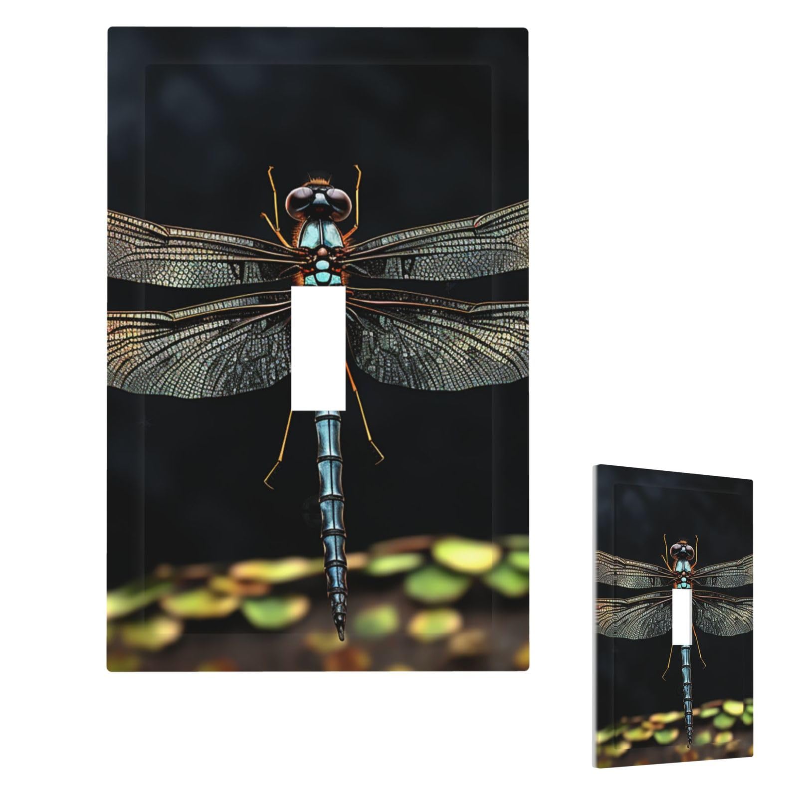 Dragonfly Black Wall Plate Cover Single Toggle, Modern Decorative Light Switch Cover Unbreakable Receptacle Outlet Covers for Living Room Bedroom Decor