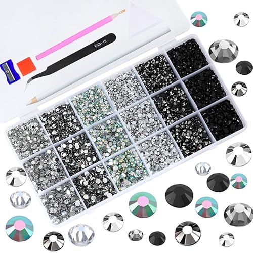Sunfairy Juego de 22380 diamantes de imitación de resina con parte trasera plana de 340.236 in, cristales con purpurina a granel para prendas de