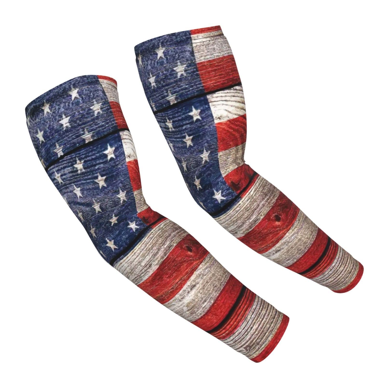 AYUNIX Arm Sleeves for Men Women American Wooden Flag UV Sun Protection Sports Arm Sleeves Athletic Sleeves for Outdoor Protective Sports Running Golf Cycling Driving Fishing