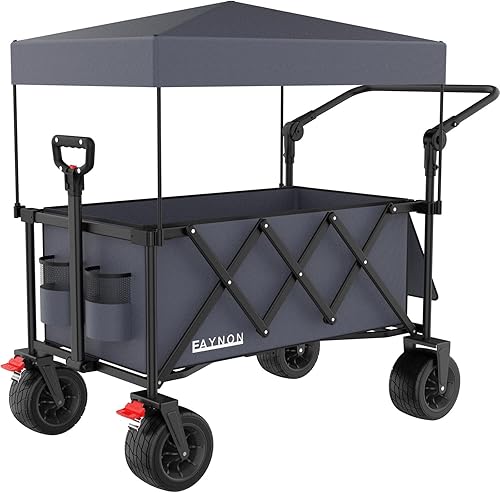 Miniatura 8 de Carro plegable plegable, carrito de playa, resistente con ruedas universales y mango ajustable, con peso de 200 libras, para campamento, compras,