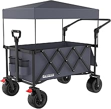 150L Foldable Wagon with 300lbs Weight Capacity,Utility Wagons Carts Heavy Duty with Removable Canopy,with Big All-Terrain Beach Wheels & Drink Holders,for Camping,Garden,Sports,Beach,Gray