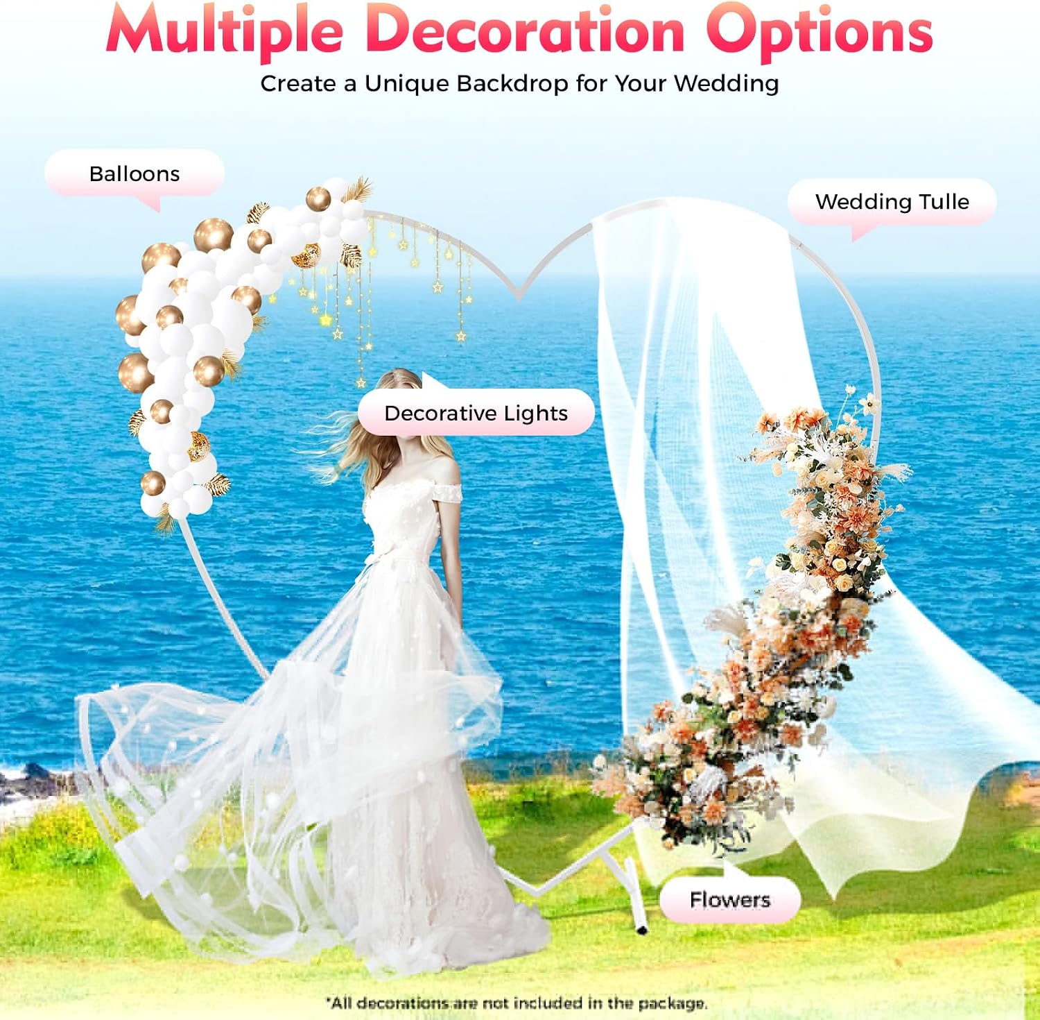 Metal HeartArch Kit, Wedding Heart Arch Stand, Love Column Arch Frame for Sweet and Romantic Wedding, Bridal, Valentine's Day, Engagement and Party Gold/White 2 * 2.1m/6.6 * 6.89ft (White)