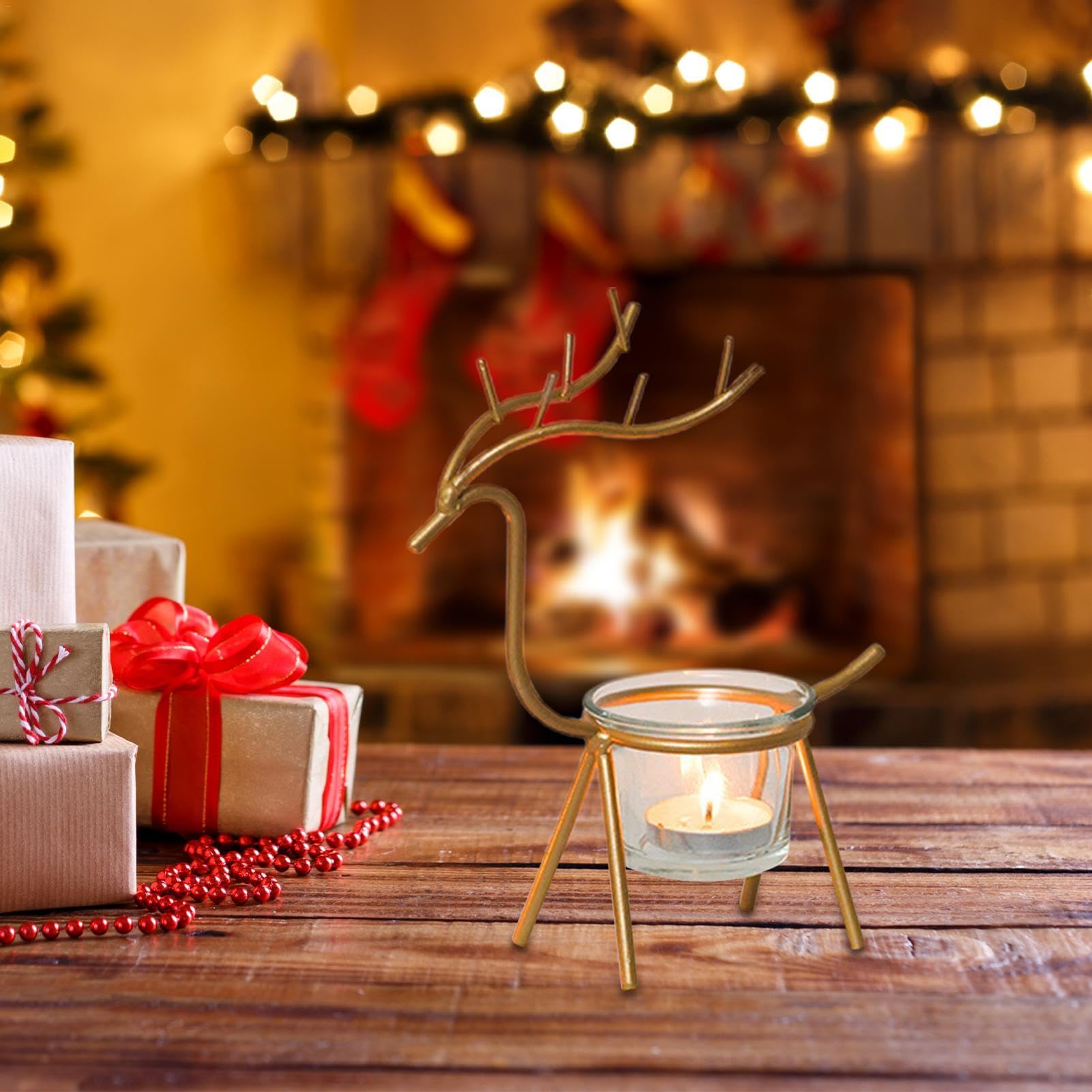 Christmas Reindeer Candle Holder - Holidays Decorative Candle Stand | Beautiful Reindeer Design Great For Living Room Fireplace Or Dining Table Decor, Perfect For Festive Ambiance And Seasonal Gifting