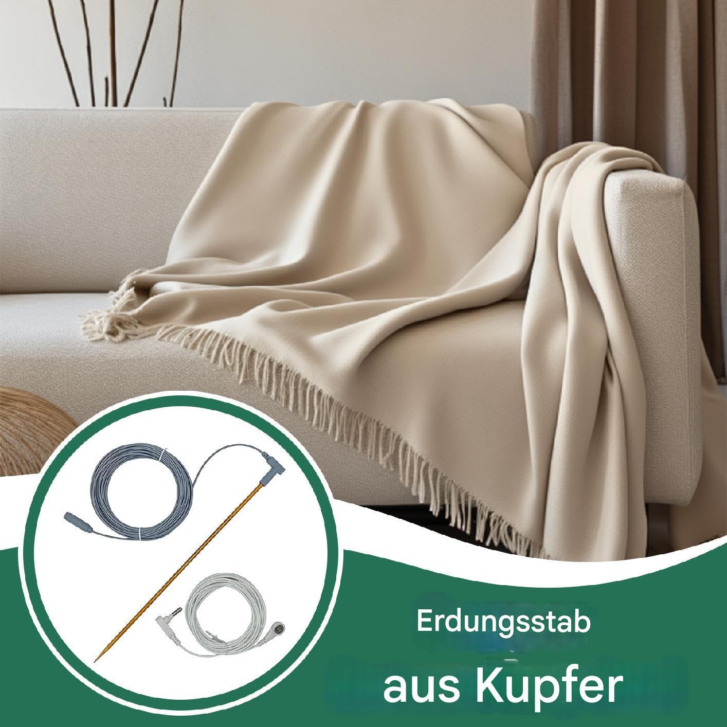 Erdungsstab Mit Kabel, Erdungsbettlaken-Flachstecker, Tragbares Erdungsstab-Set, Erdungsstab Mit 40 Fuß Langem, Erdungskabel Für Erdungsmatten, Decken