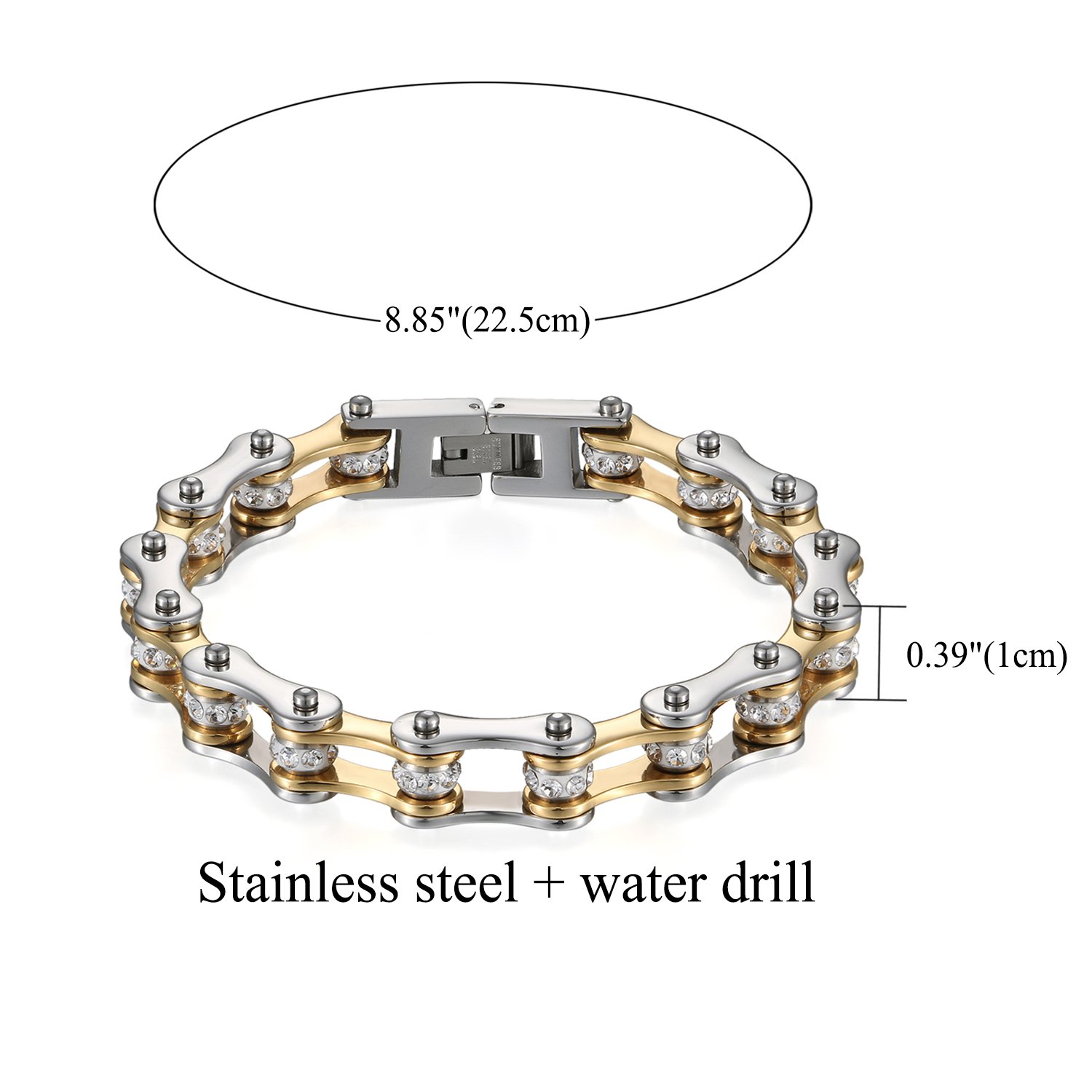 JewelryWe Schmuck Herren Armband, Top-Qualität Fahrradkette Motorradkette Hochglanz Poliert Armkette, Edelstahl Strass, 3 Farben
