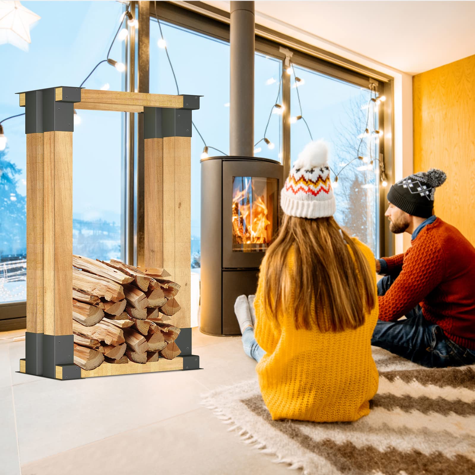 Set di 4 attrezzi per impilare legna da ardere in metallo, per costruzioni ausiliarie di scaffali per legna da ardere, supporto per impilare legna da ardere e gestire il legno in ambienti