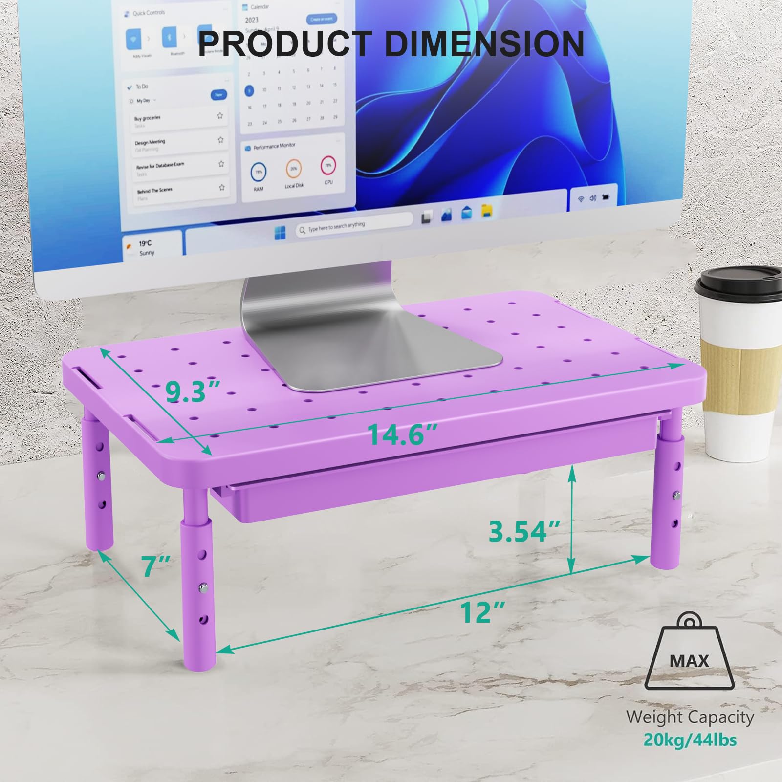 WALI Computer Monitor Stand with Storage, Monitor Riser 3 Height Adjustable view 6